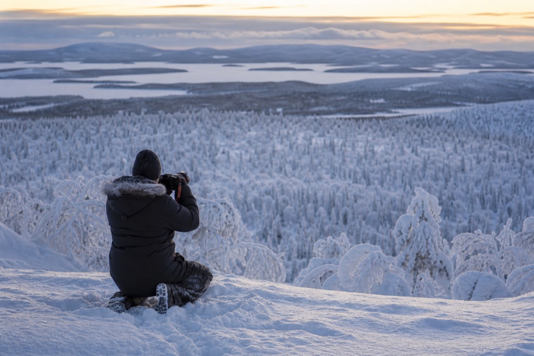 Snow-covered Finnish Lapland landscape in natural winter light