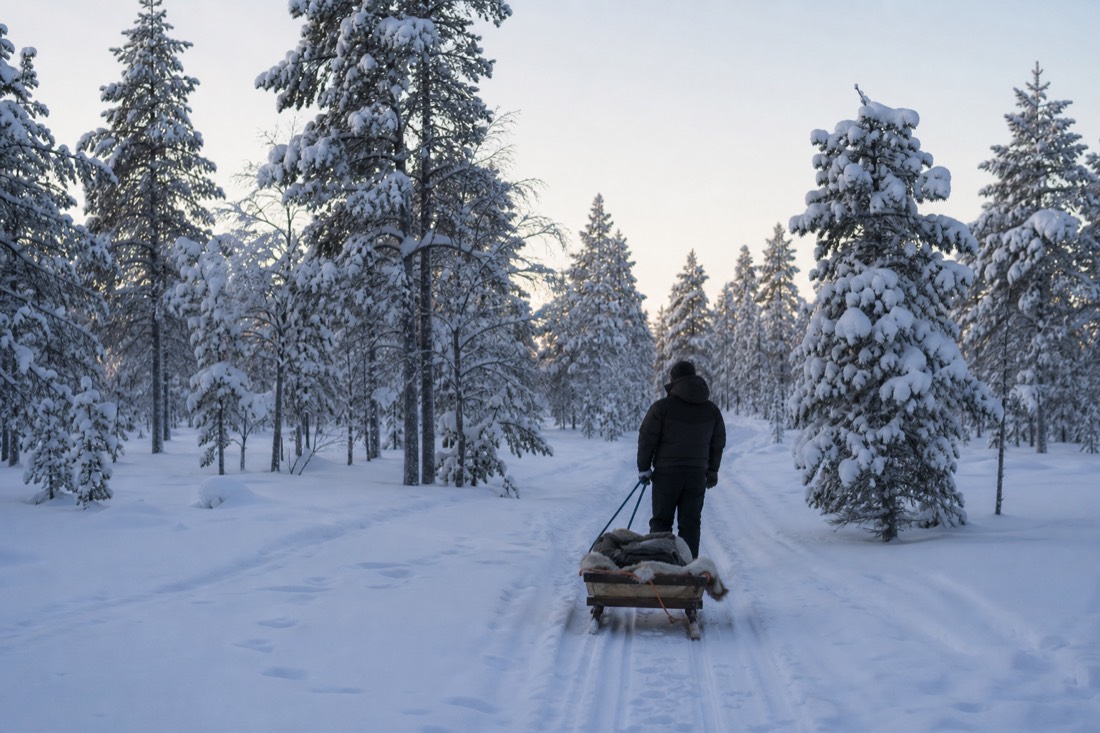 Snow-covered Finnish Lapland landscape in natural winter light