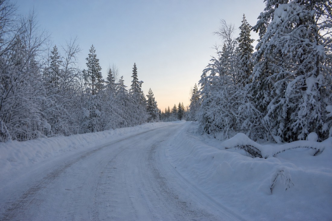 Snow-covered Finnish Lapland landscape in natural winter light