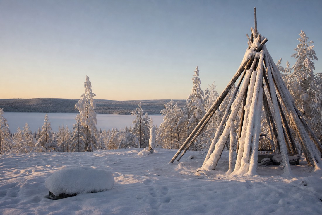 Snow-covered Finnish Lapland landscape in natural winter light