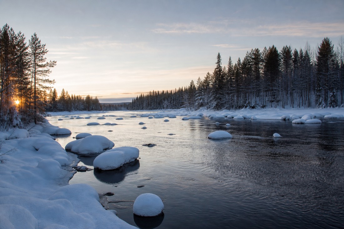 Snow-covered Finnish Lapland landscape in natural winter light