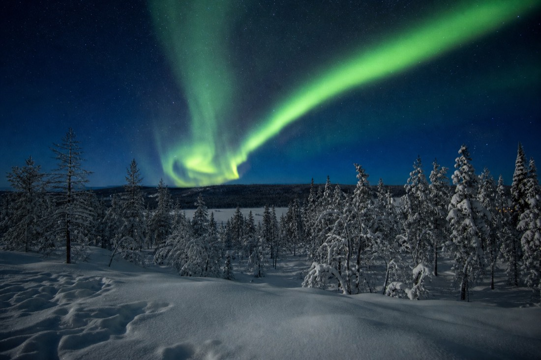Snow-covered Finnish Lapland landscape in natural winter light