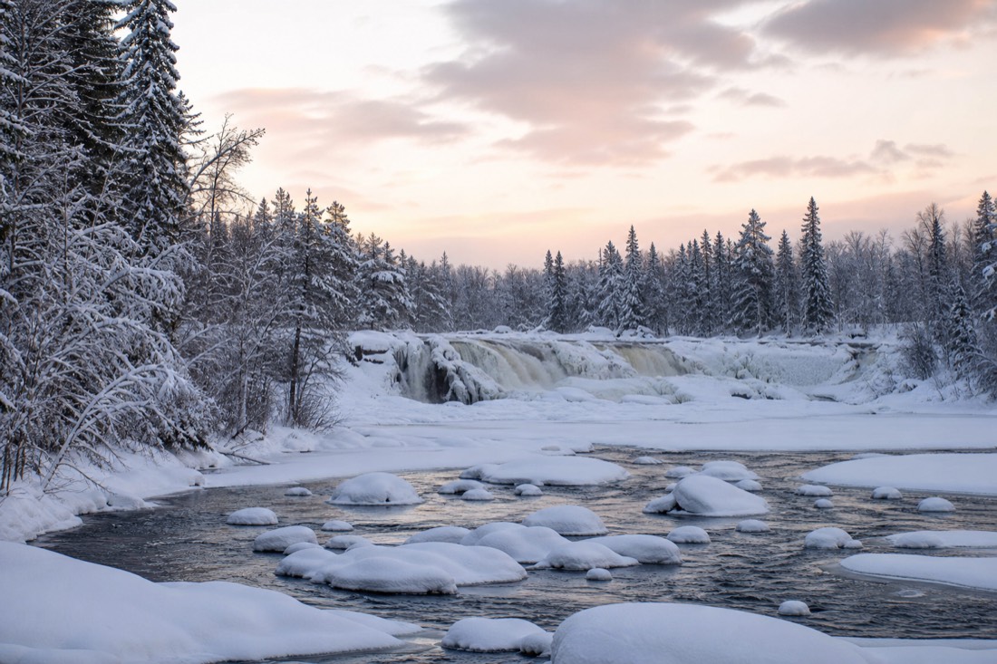 Snow-covered Finnish Lapland landscape in natural winter light