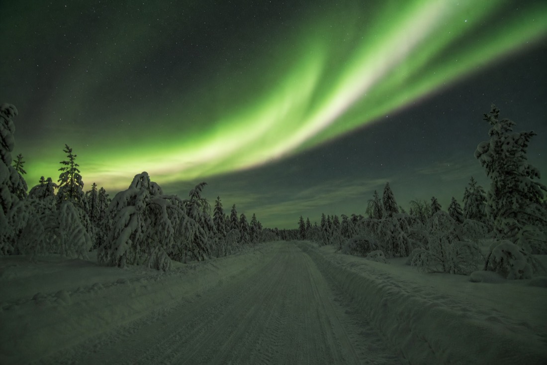 Snow-covered Finnish Lapland landscape in natural winter light