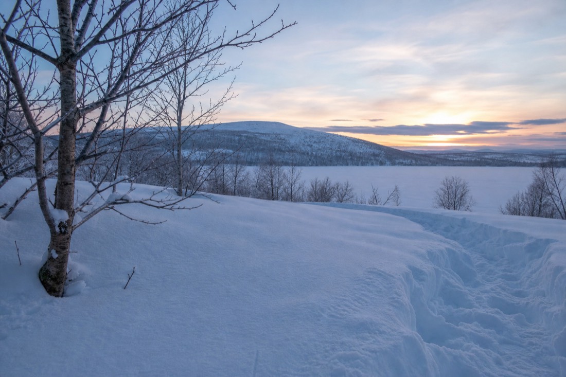 Snow-covered Finnish Lapland landscape in natural winter light