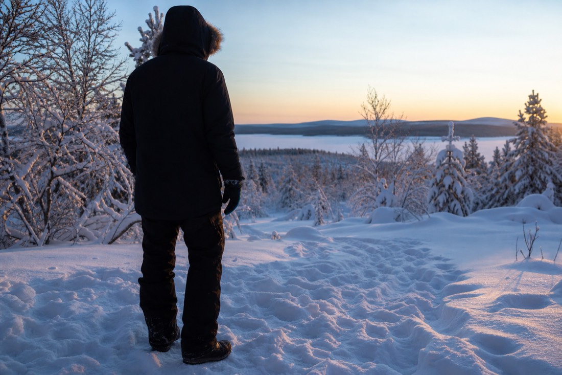 Snow-covered Finnish Lapland landscape in natural winter light